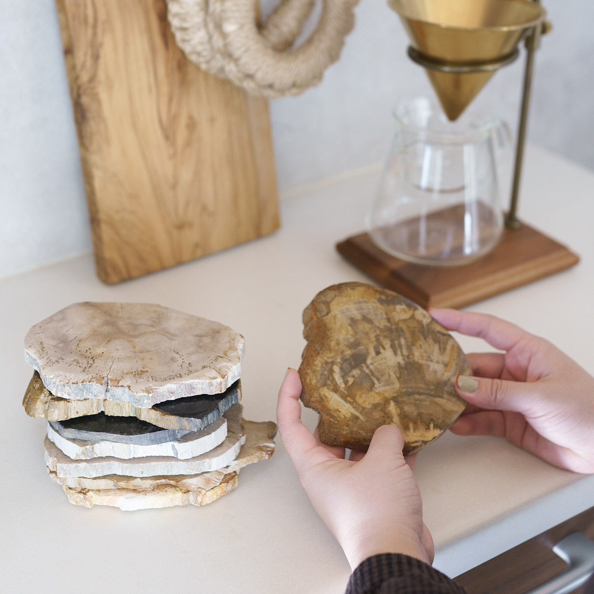 【個体で選べる】amabro WOOD COASTER Natural 珪化木