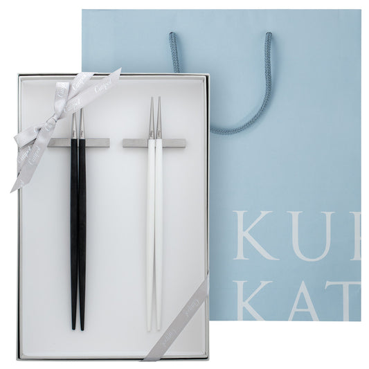 【正規取扱店】 クチポール GOA/ゴア 箸&箸置き 2膳ペア 夫婦箸 ギフトセット ブラックシルバー&ホワイトシルバー