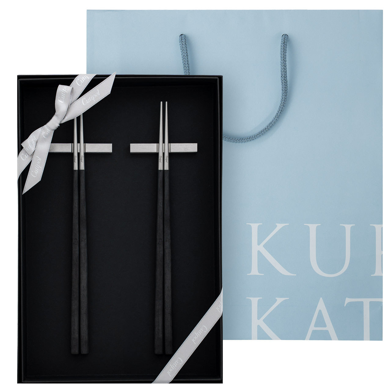 【正規取扱店】 クチポール KUBE/キューブ 箸&箸置き 2膳ペア ギフトセット ブラック シルバー