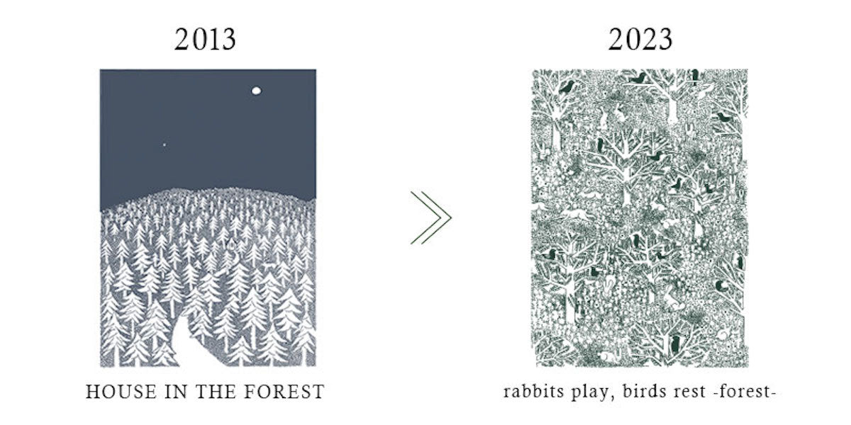 クリッパン×ミナ・ペルホネン 10周年記念 アートポスター A2 rabbits play,birds rest - forest -【数量限定】