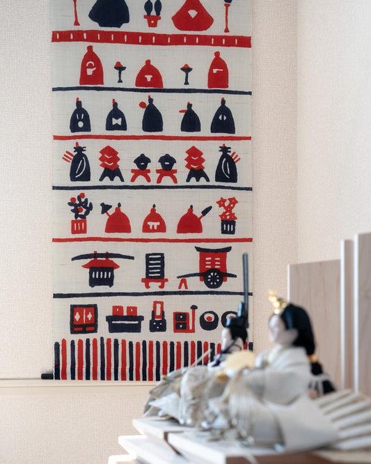 よつめ染布舎 型染め 桃の節句タペストリー 七段飾り