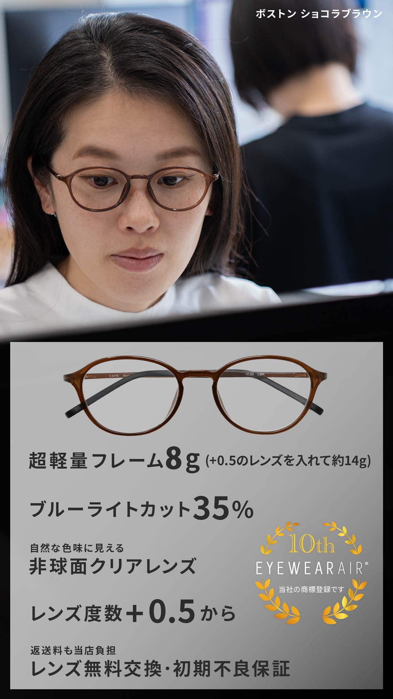 度数 0.5～ 5色 軽量な老眼鏡 アイウェアエア 小さめボストン