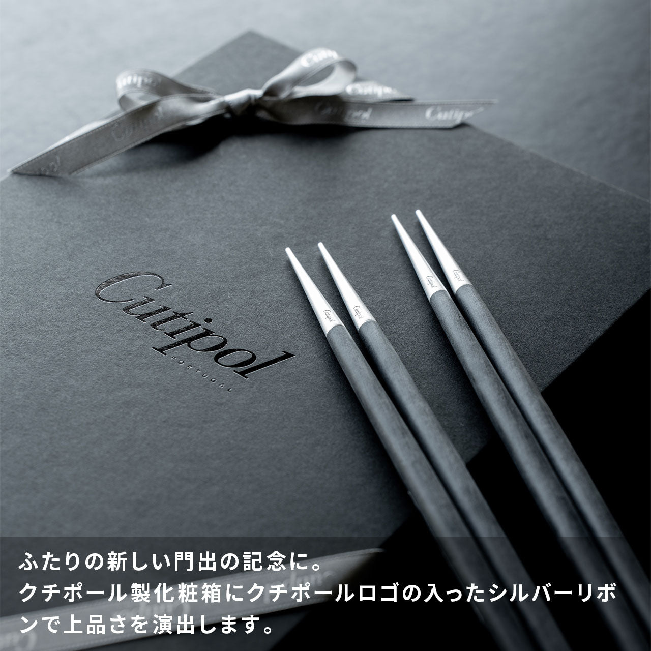 【正規取扱店】 クチポール GOA/ゴア 箸＆箸置き 2膳ペア ギフトセット ブラック シルバー