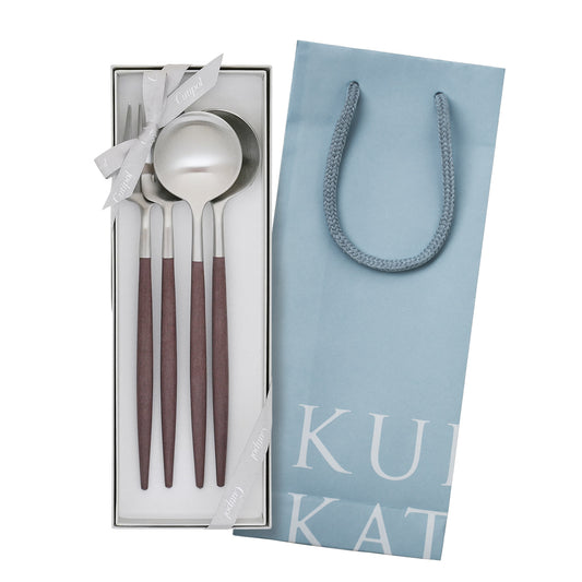 【正規取扱店】 クチポール GOA/ゴア ディナー 4本 ギフトセット ブラウン シルバー 白化粧箱