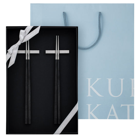 【正規取扱店】 クチポール KUBE/キューブ 箸＆箸置き 2膳ペア ギフトセット ブラック シルバー