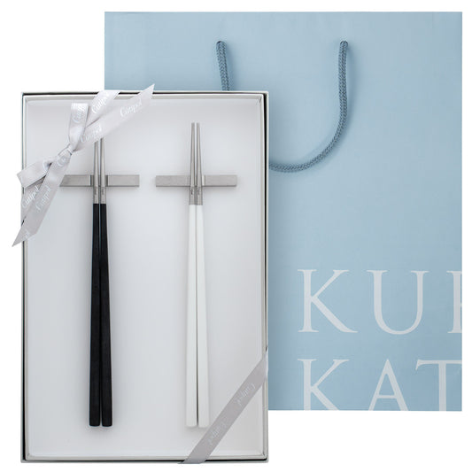 【正規取扱店】 クチポール KUBE/キューブ 箸＆箸置き 2膳ペア 夫婦箸 ギフトセット ブラックシルバー&ホワイトシルバー