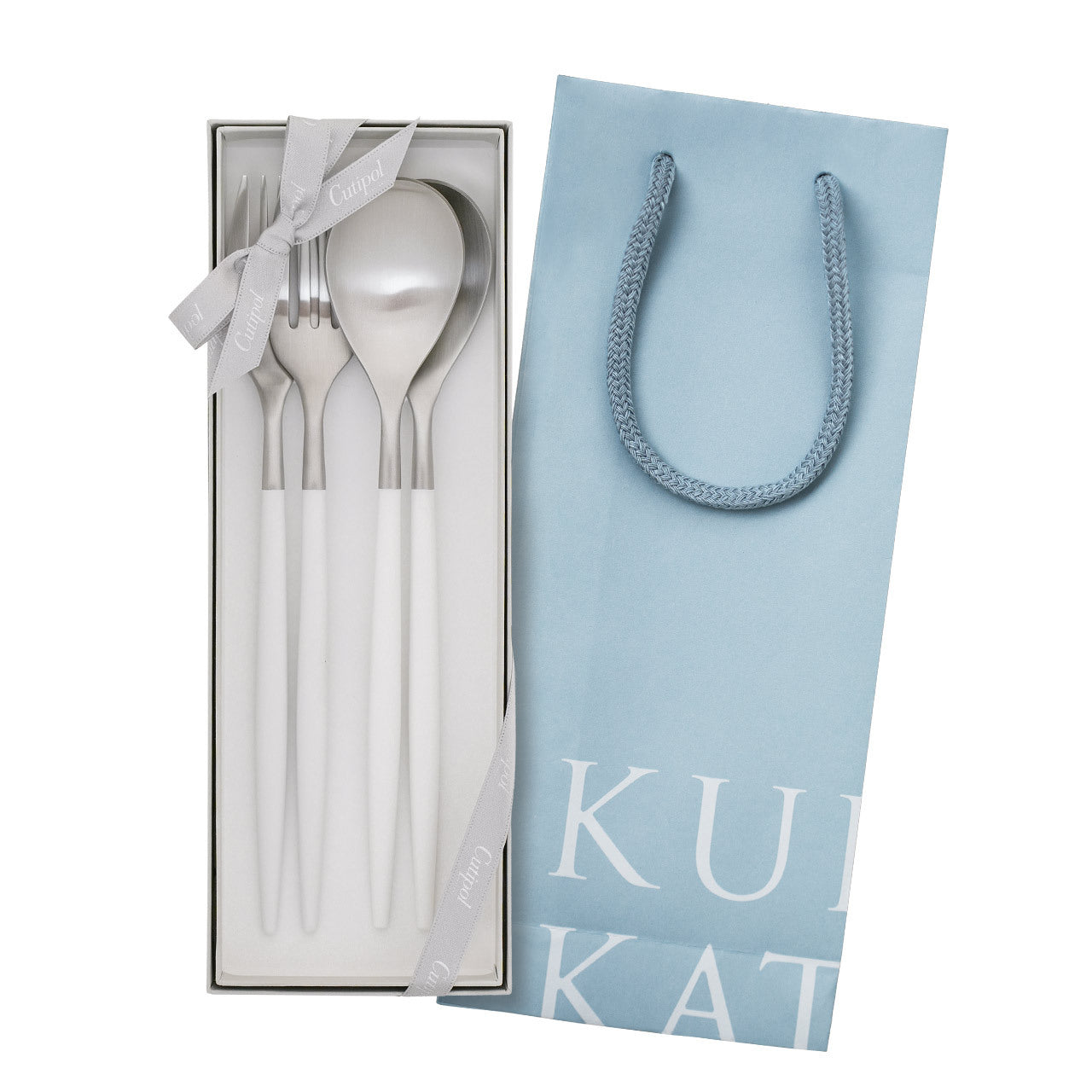 【正規取扱店】 クチポール MIO/ミオ ディナー 4本 ギフトセット ホワイト シルバー 白化粧箱