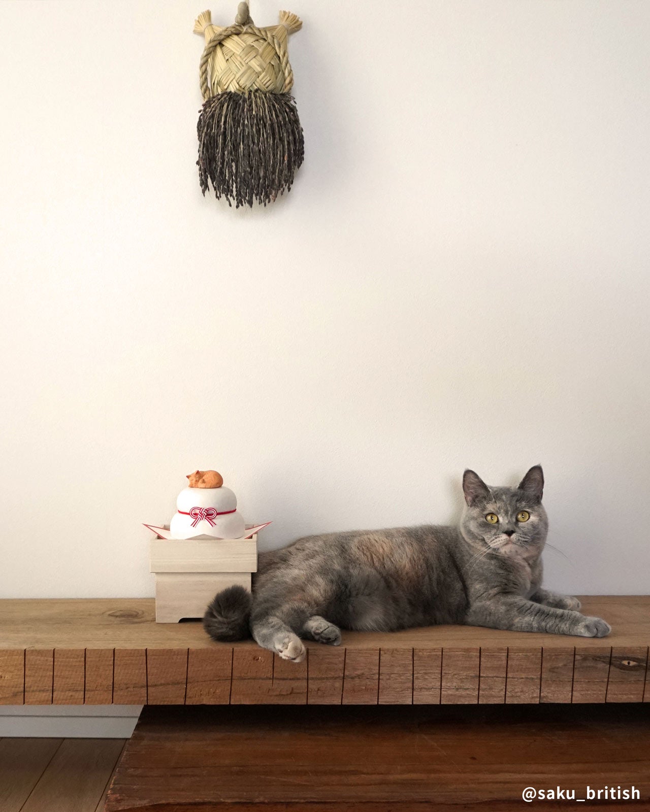 ねこくら 木彫りの鏡餅 木製 猫ののった鏡餅