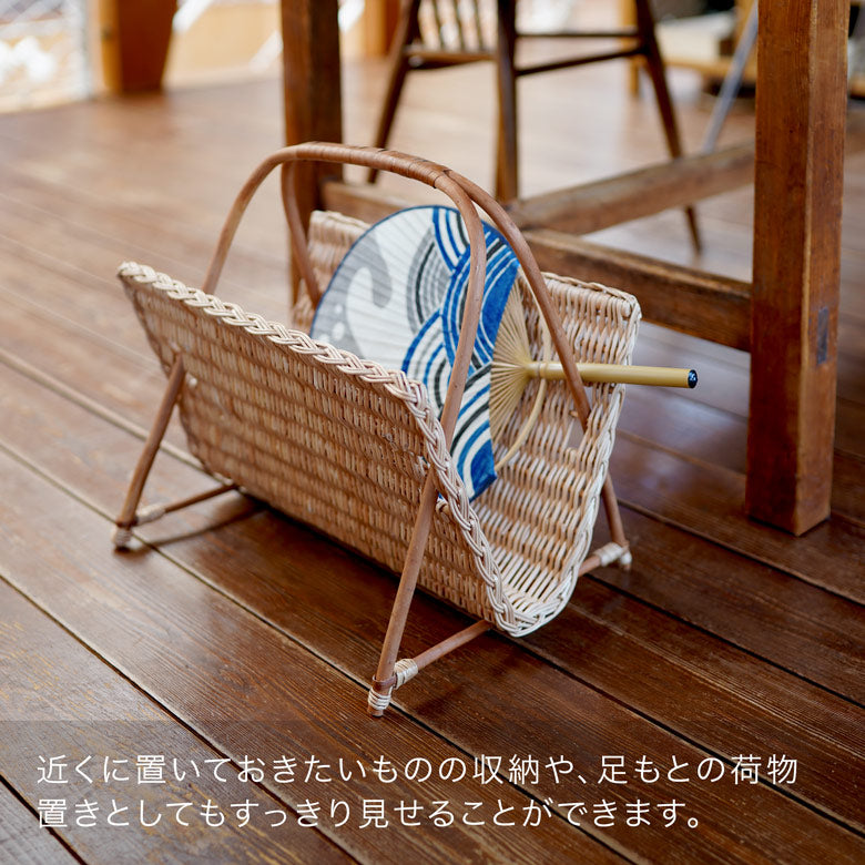 ラトビアの工房で作るハンドメイドかご | 柳のマガジンバスケット 木製