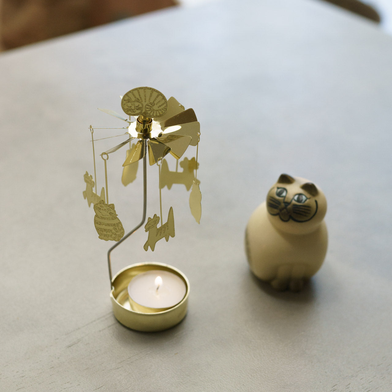 Pluto Design リサ・ラーソン ロータリーキャンドルホルダー キャット ゴールド ティーライトキャンドル付き