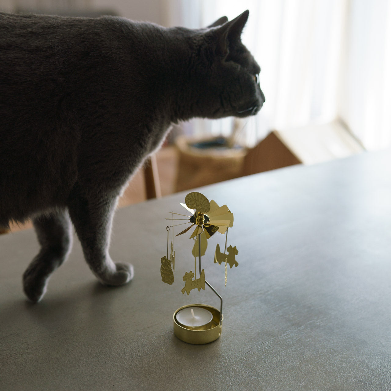 Pluto Design リサ・ラーソン ロータリーキャンドルホルダー キャット ゴールド ティーライトキャンドル付き