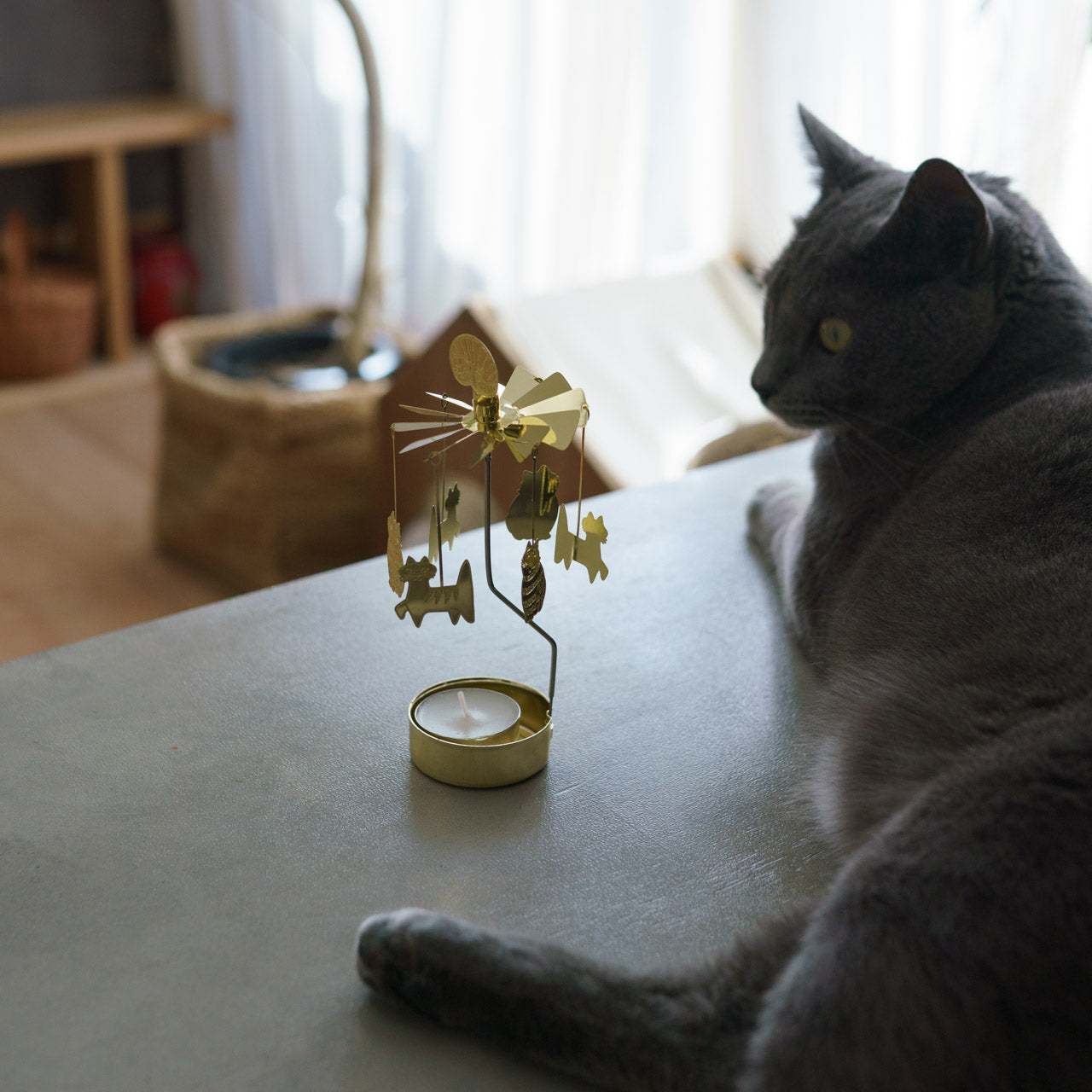 Pluto Design リサ・ラーソン ロータリーキャンドルホルダー キャット ゴールド ティーライトキャンドル付き