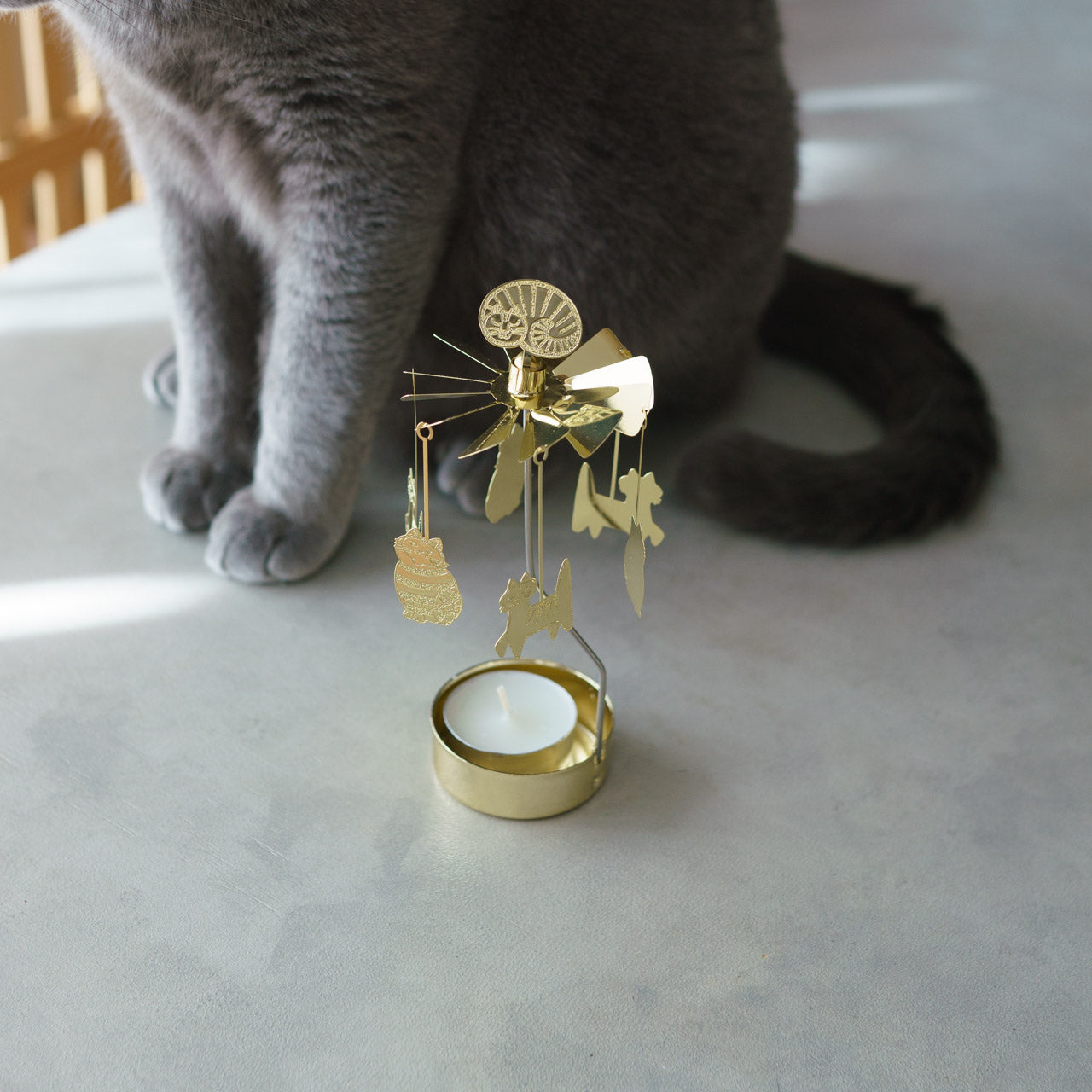 Pluto Design リサ・ラーソン ロータリーキャンドルホルダー キャット ゴールド ティーライトキャンドル付き